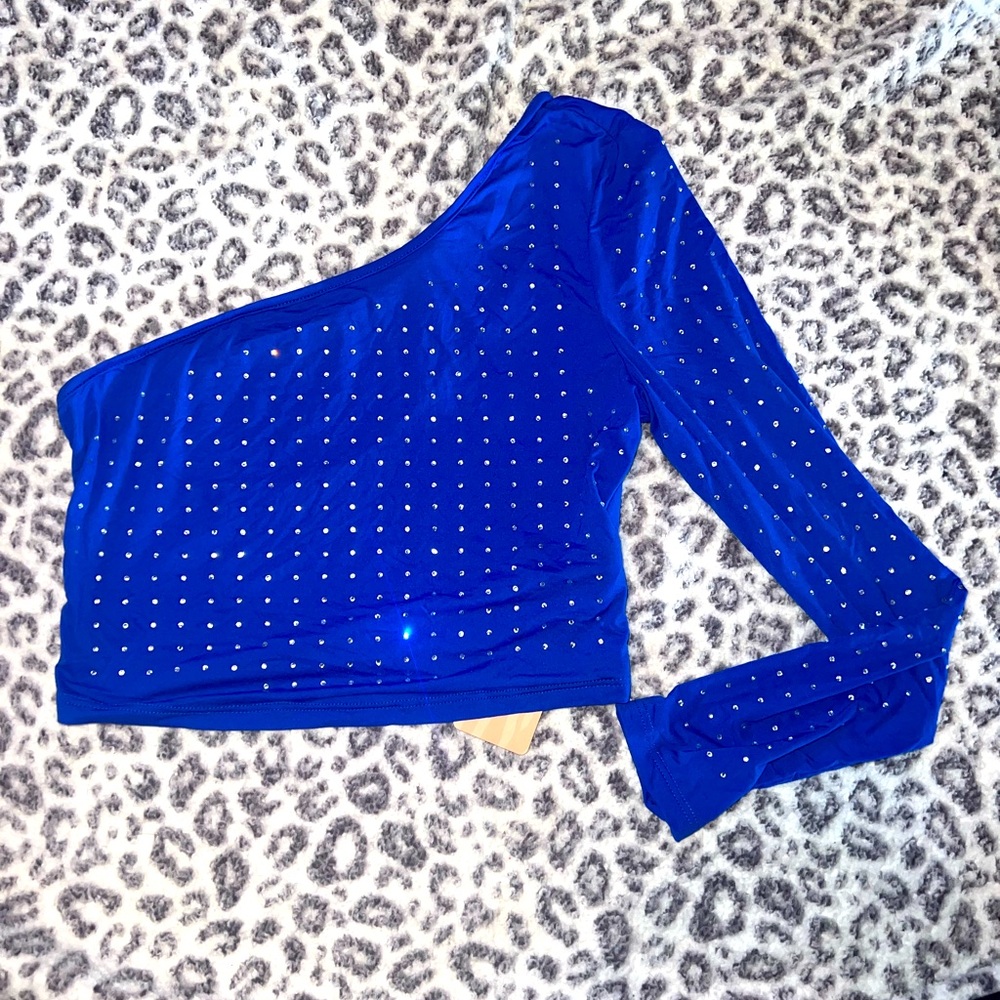 Cobalt blue crop off the shoulder shirt